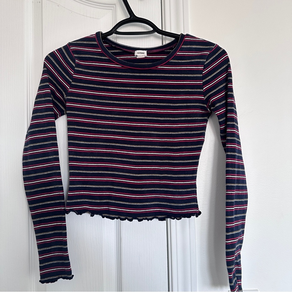 Garage Navy Striped Long Sleeve Ribbed Tee